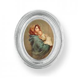  MADONNA OF THE STREET GOLD STAMPED PRINT IN OVAL SILVER LEAF FRAME 